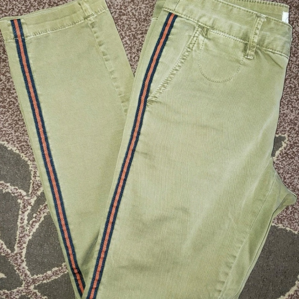 Anthropologie Olive green Straight Leg Pants with side Stripe